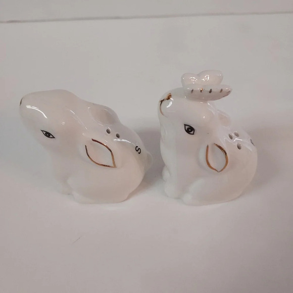 Pier 1 Set of 2 Ceramic Rabbit Salt and Pepper Shakers White and Gold Detail - Picture 3 of 11